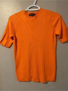 Marks & Spencer Orange Ribbed Short Sleeve Sweater Fall Office Women’s Small